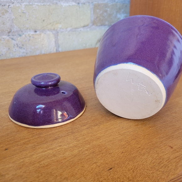 Handmade Garlic Jar Sugar Dish with Lid Purple Ceramic Glazed Pottery - Picture 5 of 5